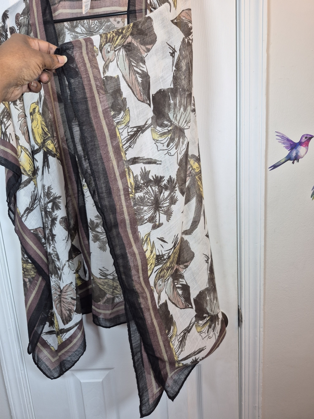 Accessory Street Tropical Boho Bird Floral Kimono Ruana Sheer Wrap Cardigan O/S - Picture 4 of 5